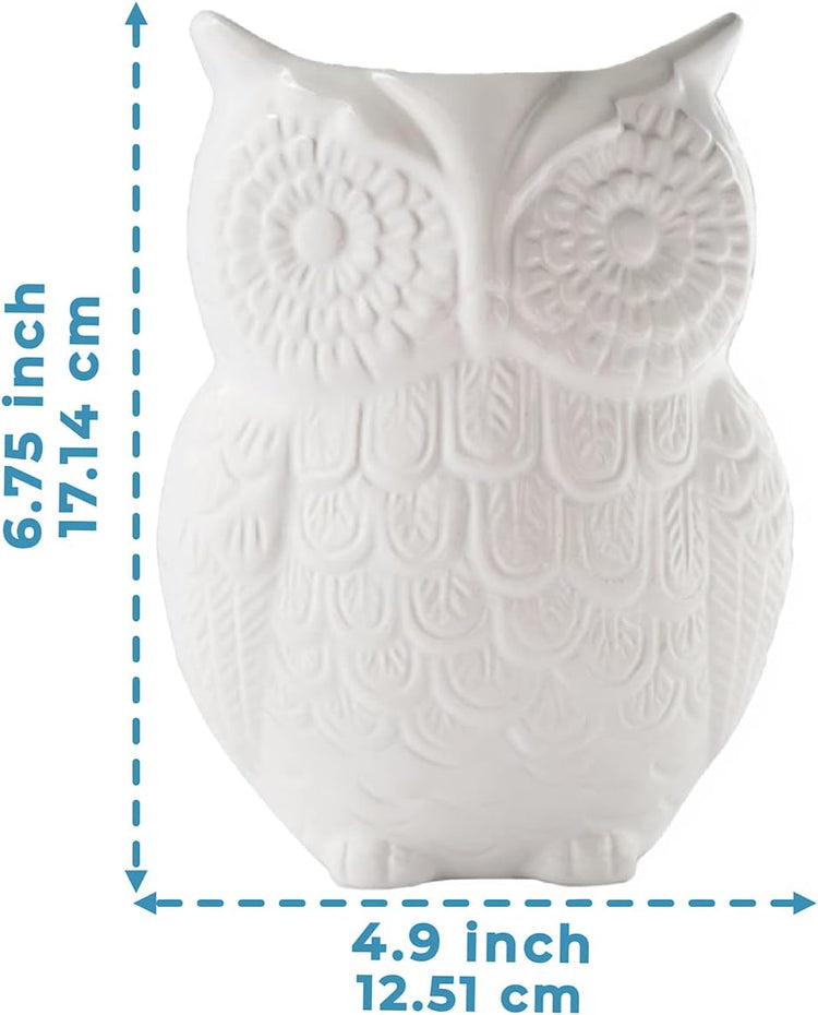 Comfify Owl Utensil Holder Decorative Ceramic Cookware Crock & Organizer, in Lovely White Color - Utensil Shaped Caddy and Perfect Kitchen Ceramic Decor Gift for Countertop - 5” x 7” x 4” Size