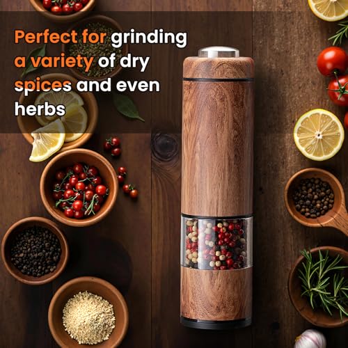 Electric Salt and Pepper Grinder Set Rechargeable (Wood Grain)