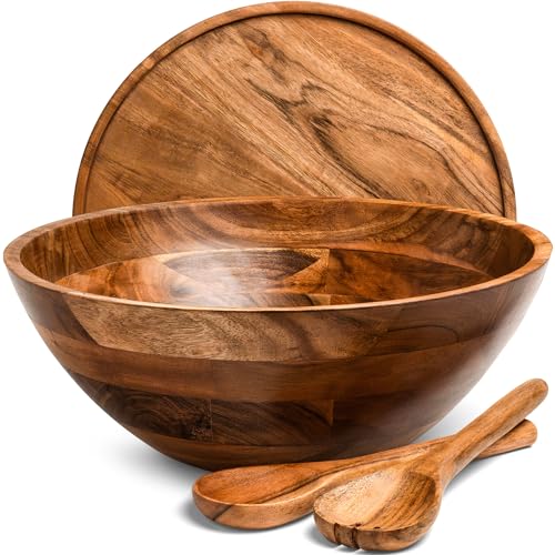 Large Wooden Salad Bowl Set 12.5 Inch with Serving Utensils (Natural / 12.5)