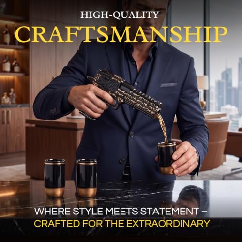 Gifts for Men Dad Hand Painted Gun Whiskey Decanter Set & Shot Glass