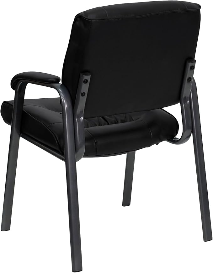 Flash Furniture Haeger Black LeatherSoft Executive Side Reception Chair with Titanium Gray Powder Coated Frame