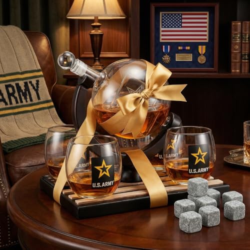 U.S. Army Globe Whiskey Decanter Set with 4 Liquor Glasses