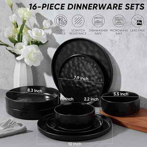 Black Plates and Bowls Sets (16 Count)