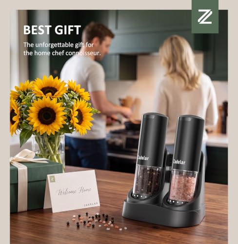 Electric Rechargeable Salt and Pepper Grinder Set (Black)