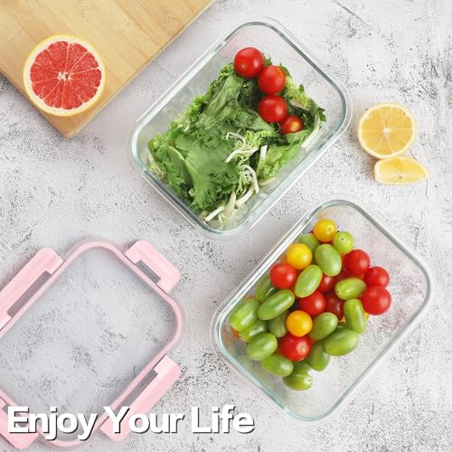 24pc Glass Food Storage Containers with Lids (Pink / 12 Pack)