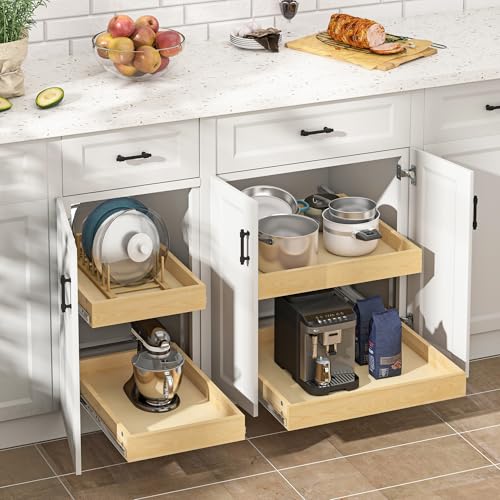 2 Tier Pull Out Cabinet Organizer with Soft Close Slides (26''W x22''D / 2 Tiers)