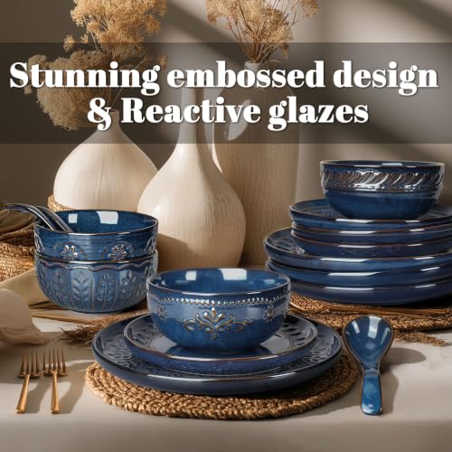 16 Piece Handcrafted Ceramic Dinnerware Set (Multiple Patterns (16 Pieces) (Blue))