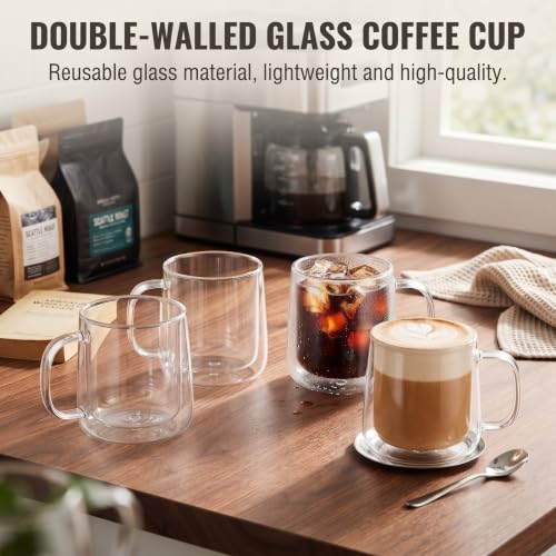Glass Coffee Mugs Set of 4 (350ml / Clear)
