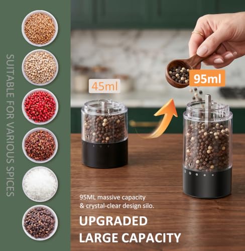 Electric Rechargeable Salt and Pepper Grinder Set (Black)