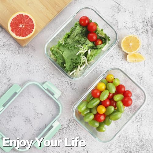 8 Pack 36oz Large Glass Meal Prep Containers with Leak Proof Snap (Light Blue / 8 Pack 36oz)
