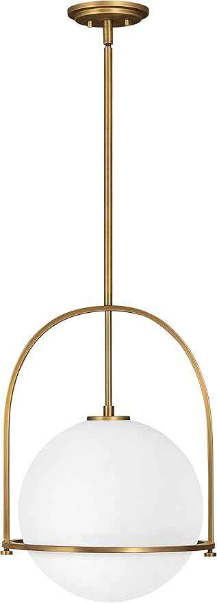 Hinkley Somerset Medium Pendant Light, Etched Opal Glass Modern Globe Shade, Adjustable Height, Sloped Ceiling Compatible, Vintage-Inspired Metal Yoke Frame, Dry Rated, Heritage Brass Finish