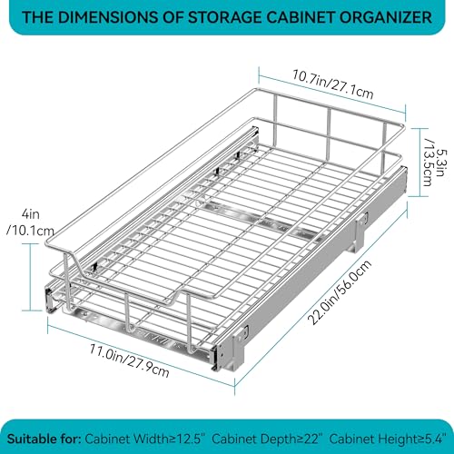 Pull Out Cabinet Organizer 11" W X 22" D (1 Tier - Chrome-Plated / 11" W X 22" D)