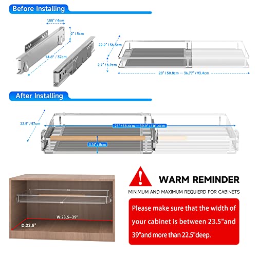 Pull Out Cabinet Organizer (2Pack / Large- 23~39.8"W x 22.5"D)