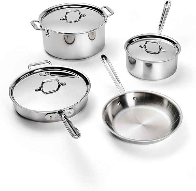 All-Clad D3® Stainless Steel 7 Piece Cookware Set- Made in USA- Includes Frying Pans, Saucepan, Sautépan, Stockpot - Professional Grade -Oven Safe & Induction Compatible