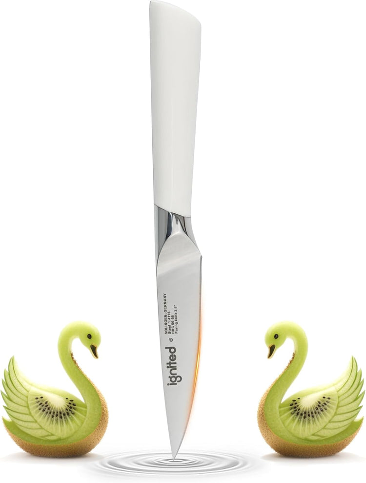 3.5 Inch Paring Knife – German Stainless Steel, Ergonomic Ivory White Handle, Minimalist Small Kitchen Knife for Peeling & Cutting, Ideal Gift for Chefs, Cooks