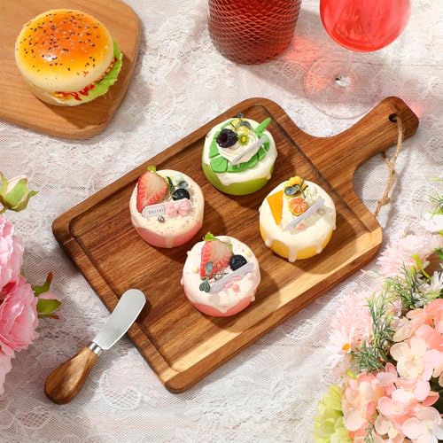 12 Set Acacia Wood Charcuterie Board with Knife Wooden Serving Tray with Groove Acacia Wood Cutting Board with Gift Box and Card for Wedding Baby Shower Housewarming Gift (12 Count)