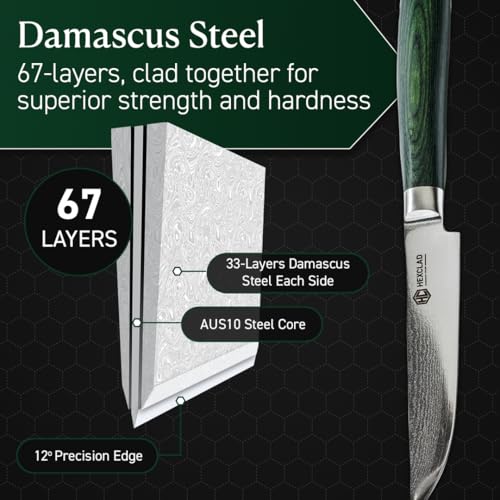 Green 4 Piece Damascus Steel Steak Knife Set (4 Count)