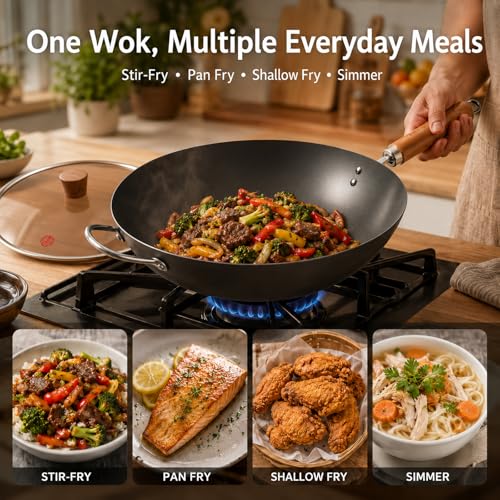 Carbon Steel Wok with Lid (12.59")