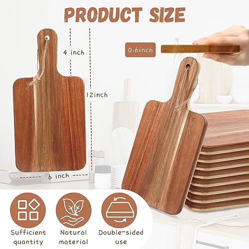 16 Pcs Acacia Wood Cutting Board with Handles Bulk (16 Count)