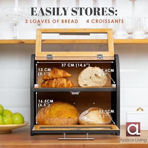 Arise Bamboo Wooden Bread Box for Kitchen Countertop (Black)