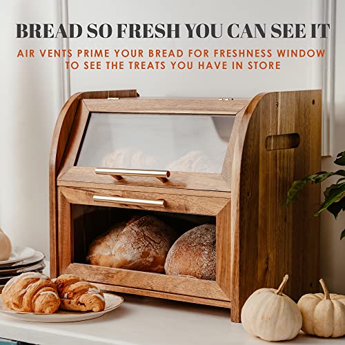 Arise Acacia Wooden Bread Box for Kitchen Countertop (Umber)