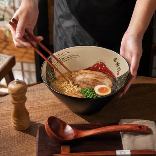Japanese Ramen Bowl Set with Red Fuji Design (Red Fuji / 9 inch)