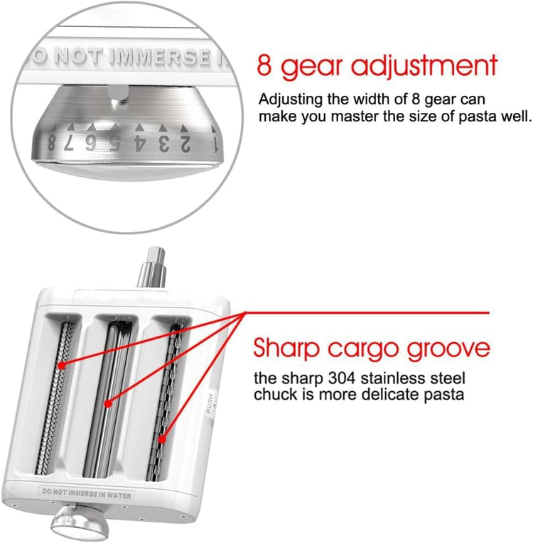 Pasta Maker Accessories Mixers 3 in 1 Set for KitchenAid Stand Mixer Attachments Include Pasta Roller, Spaghetti,Fettuccine Cutter, 8 Adjustable Thickness Settings,Pasta Maker Attachment