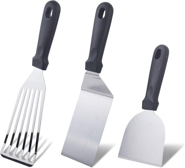 3pcs Stainless Steel Spatula Set Metal Fish Spatulas for Cast Iron Skillet Cooking Cooking BBQ Pancake, Fish, Smash Burger and Egg Kitchen Spatulas with Handle