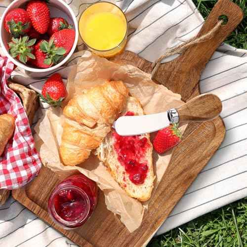 16set Acacia Wood Charcuterie Board with Knife Wooden Serving Tray with Groove Acacia Wood Cutting Board with Card and Gift Box for Wedding Baby Shower Housewarming Gift (16 Count)