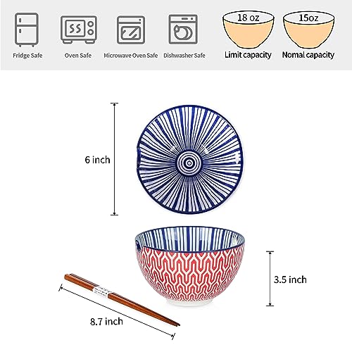 Ceramic Ramen Bowls Set (6 inch, 4pcs / Assorted Colors)