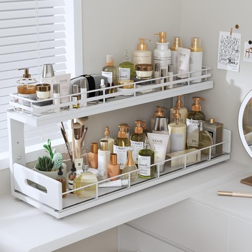Under Sink Organizer Upgrade To Professional Rails (White / 2 Pack-21"Dx12.8"-16.9"H)