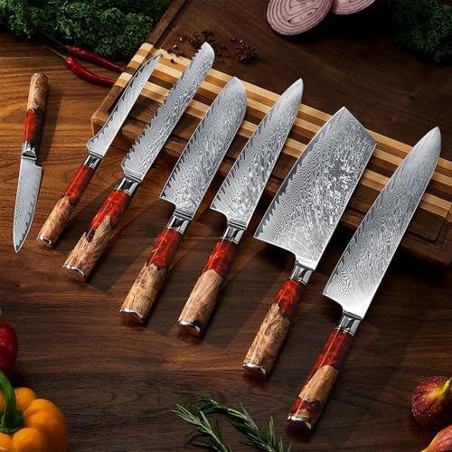 SENKEN 7 Piece Damascus Kitchen Knife Set (7 Count)