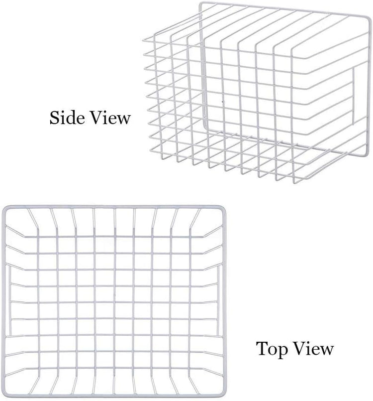 SANNO Freezer Wire Storage Organizer Basket, Refrigerator Storage Baskets Bins Organizer with Built-in Handles for Cabinets, Pantry, Closets, Bedrooms 4 Pack 11"x10"x 7" White