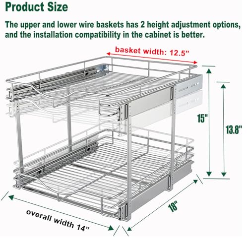2 Tier Pull Out Cabinet Organizer (Chrome / 14" W X 18" D)