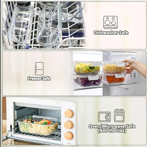 8 Pack 30 oz Glass Food Storage Containers with Lids (White)