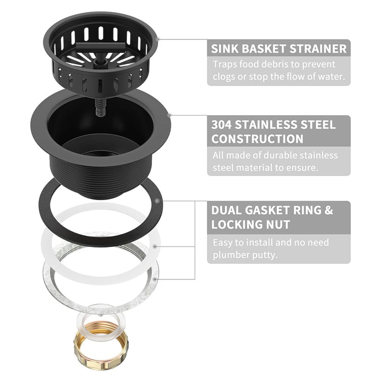 Black Kitchen Sink Drain Matte Black Sink Strainer 3