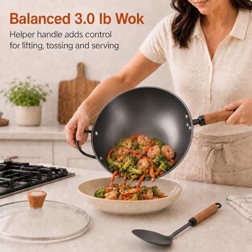 12.6 Inch Carbon Steel Wok with Lid (12.60 inch)