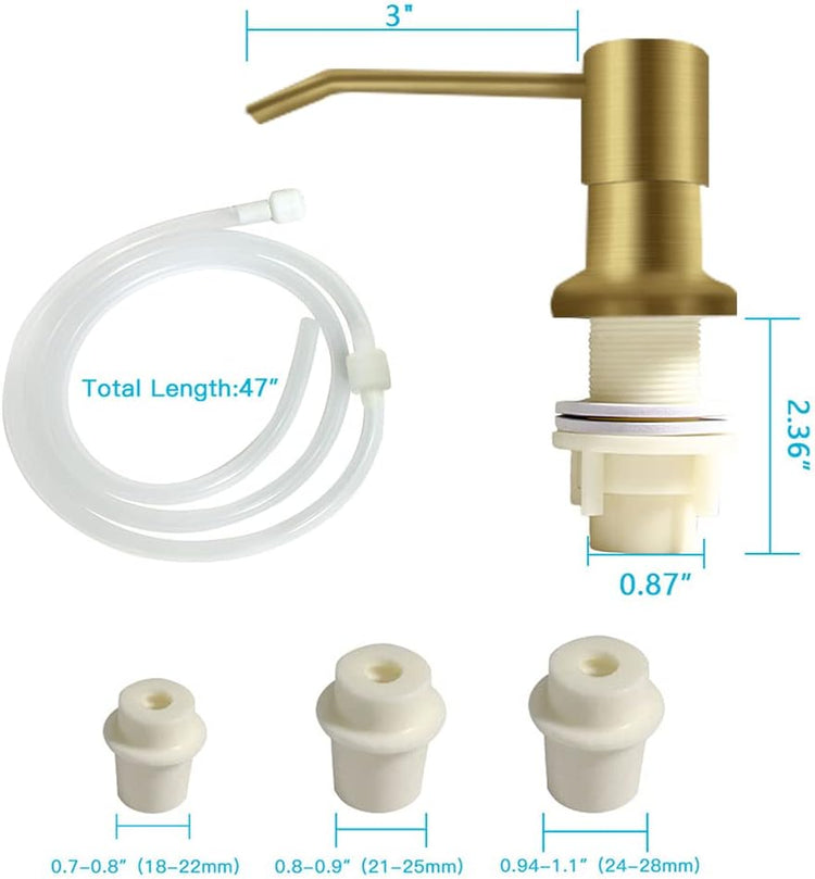 Dish Soap Dispenser for Kitchen Sink, Countertop Sink Soap Dispenser Water Pump with 47” No-Spill Extension Tube Kit Design for Kitchen Bathroom, Easy to Press, No More Refills (Golden)