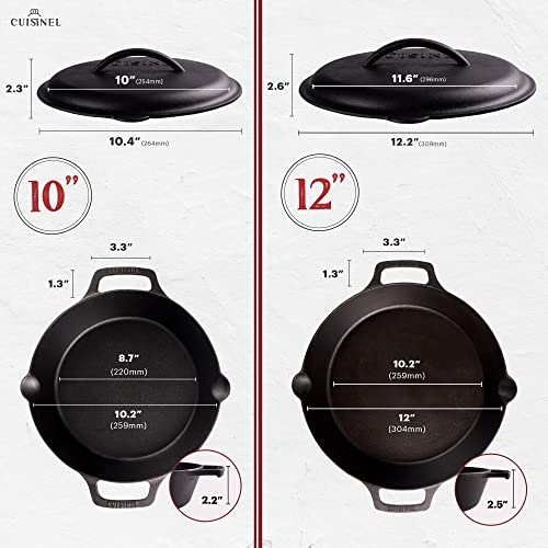 Cast Iron Skillet + Cast Iron Lid Set (Dual Handle Skillet + Cast Iron Lid / 10"+12")