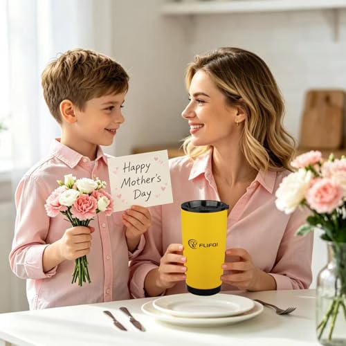 20oz Tumbler with Lid Double Wall Vacuum Insulated Travel Coffee Mug Stainless Steel Thermal Cup Powder Coated Sturdy Coffee Tumbler Gift for Hot and Cold Beverage (20 Ounces / Yellow-GIFT SET)