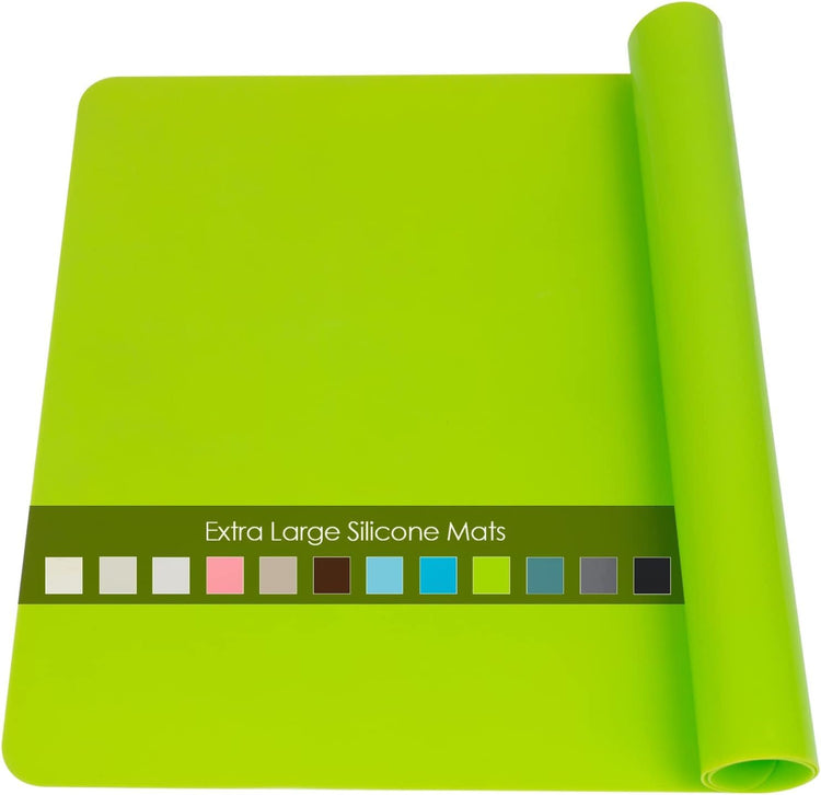 Extra Large Silicone Mat, Kitchen Counter Mat Placemats for Kids Silicone Mats for Countertop, Nonstick Silicone Table Mat for Baking Pastry Crafts Heat-Resistant Silicone Pad, 27.6'' x 19.7'', Green