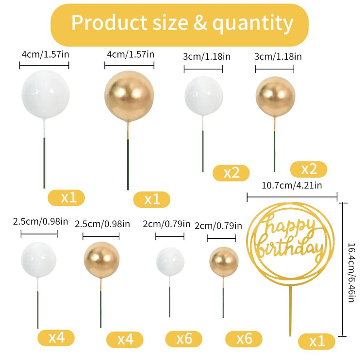 Cake Topper Gold 27 Pack Cupcake Topper with Mini Balls (27 Count)