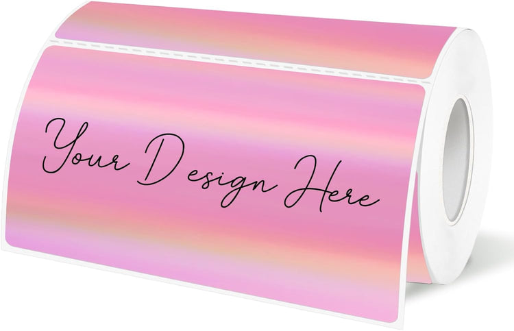 2x4 Inch Holographic Thermal Labels, Pink Direct Thermal Stickers Label, Self-Adhesive Glitter Thermals Printer Sticker Labels, Perforation Line Design- 200Pcs/ 1 Roll
