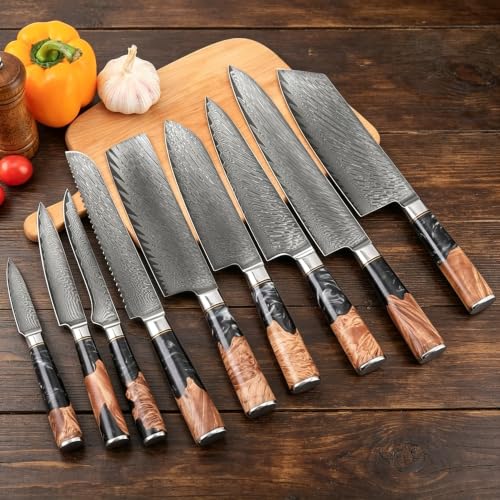 9 PCS Damascus Kitchen Knife Set (10 Count)