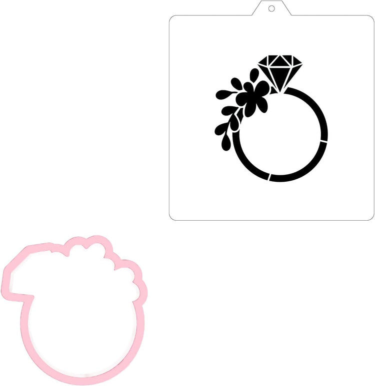 Diamond wedding Cookie cutter and stencil set Baking stencils and cutters bundle DIY bakery decorating kit Cookie cutter with stencils Icing stencil and cookie cutter combo(Diamond)
