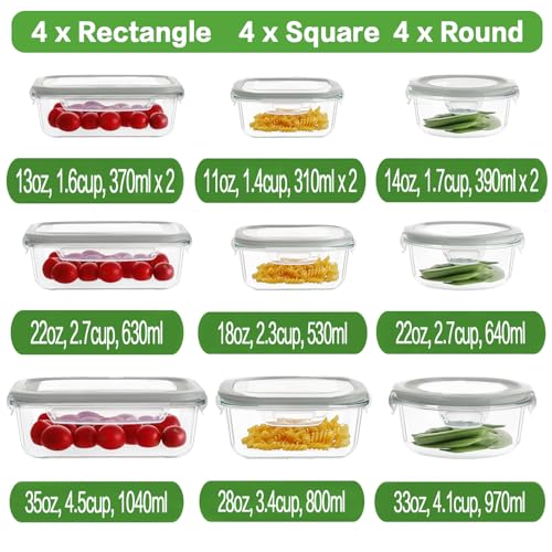 24pc Glass Food Storage Containers with Lids (Light Grey / 12 Pack)