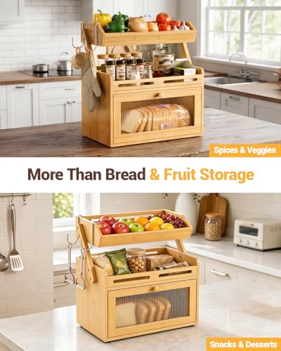 Bread Box for Kitchen Countertop (Bamboo)