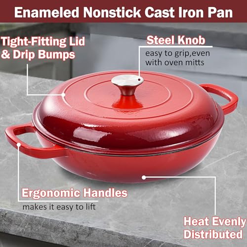 3.5 Quart Enamel Cast Iron Dutch Oven Pot with Lid