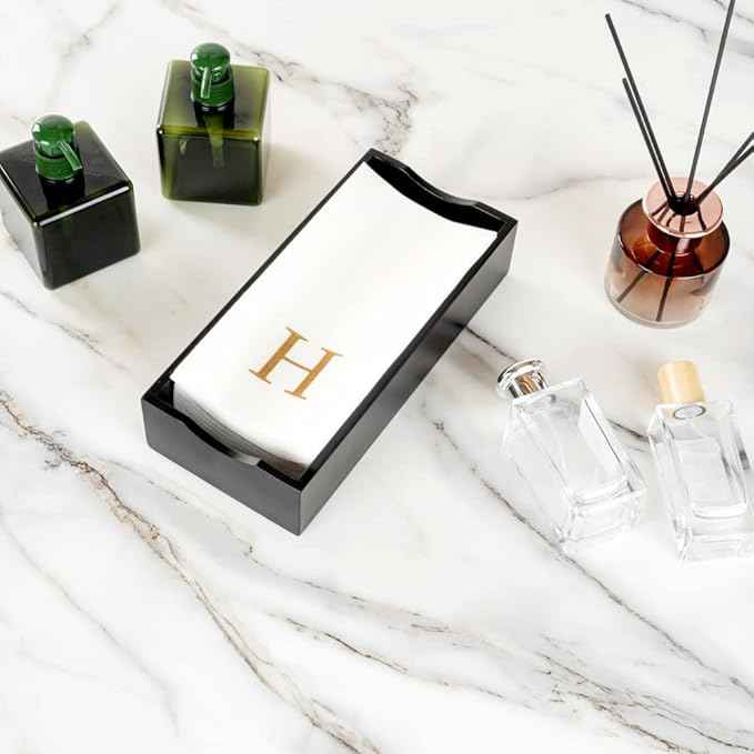 Luxenap 15.8 X 7.9 Inch Linen-Feel Guest Towels, 2000 Lettered Hand Towels - Gold Letter 'H', Sans Serif Font, White Paper Dinner Napkins, airlaid, For Restrooms And Tables - Restaurantware