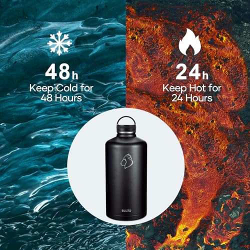 1 Gallon Water Bottle Insulated with Straw & 3 Lids (128 Ounces / Black)